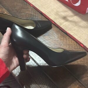 Black square toe heels